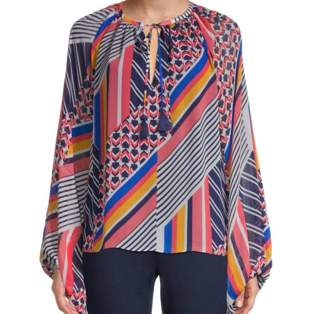 Ramy Brook Geometric Print Long Sleeve Blouse Size Small